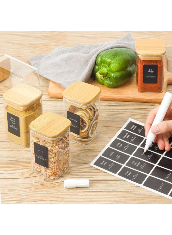 TYCOM Glass Jars Set 500ML Food Cereal Storage Spice Containers for Home Kitchen Food Storage jars With Labels Marker Square 8 Pieces With Wood Lid. - Image 2
